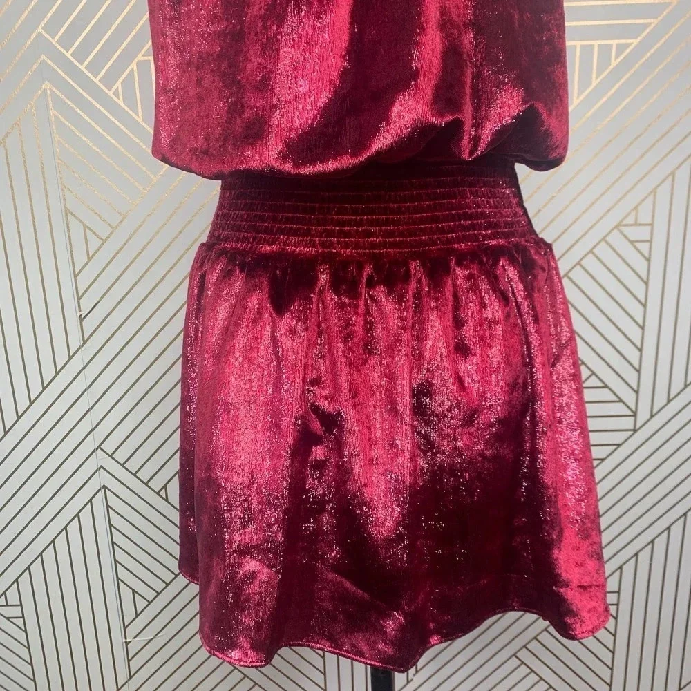 Ramy Brook Ellin Halter Dress in Deep Red Velvet Size US Large‎